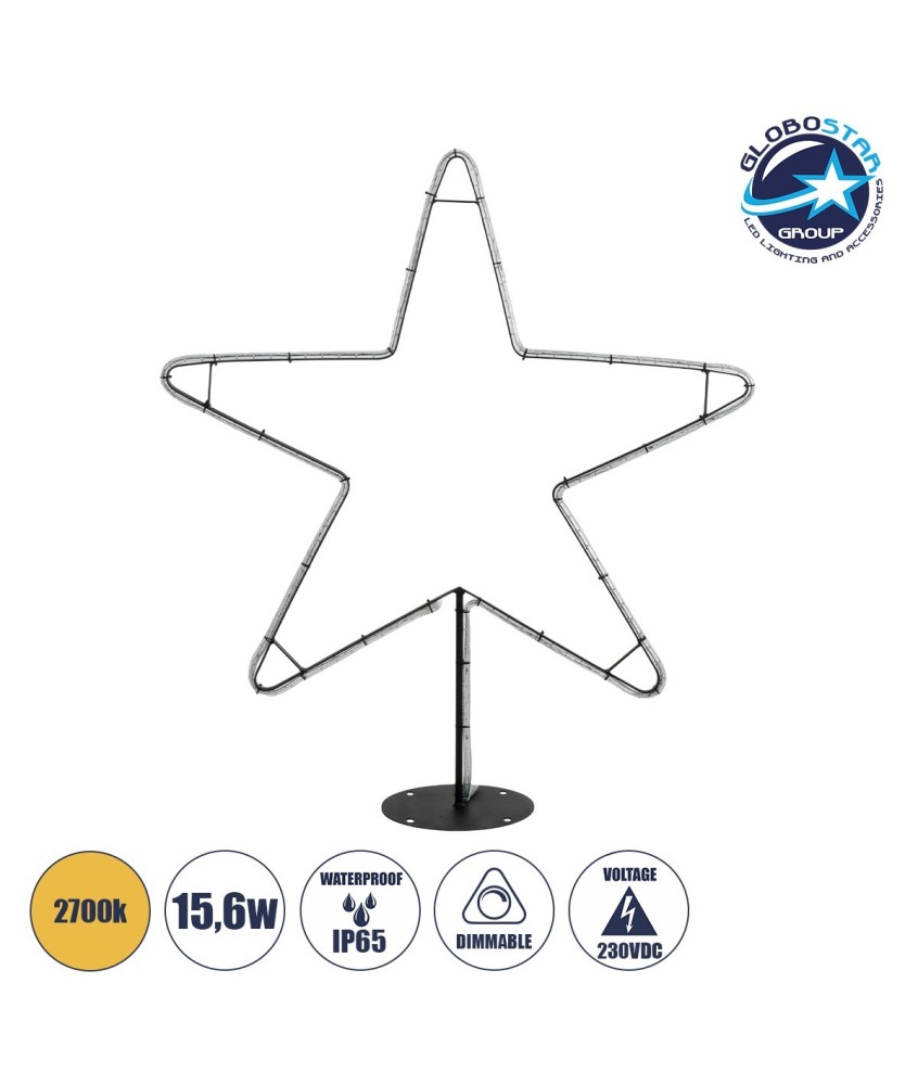 GLOBOSTAR® XMAS-STAR-SMALL Χριστουγεννιάτικο Διακοσμητικό Φωτιστικό LED 15,6W 624lm 360° AC 220-240V Αδιάβροχο IP65 Θερμό Λευκό 2700K   - Μαύρο & Διάφανο - M97 x Π25 x Υ107cm - 2 Χρόνια Εγγύηση